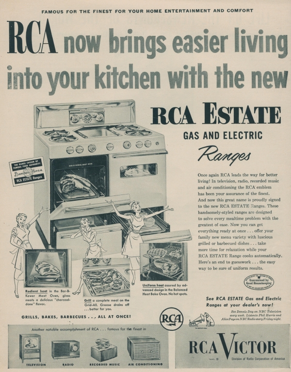 1953 RCA Victor Estate Gas and Electric Ranges advertisement in