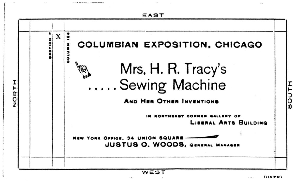 Mrs. Tracey's sewing machine map for the xposition