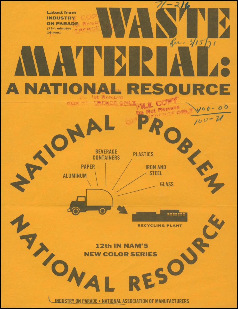 Yellow and black poster for "Waste Material- A national resource"