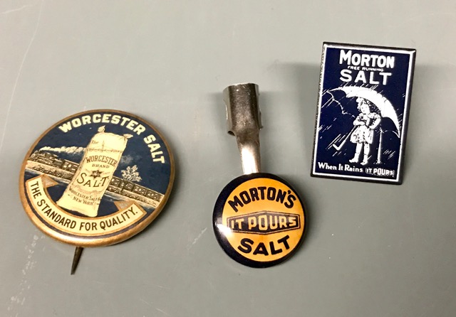 Worcester and Morton Salt pins