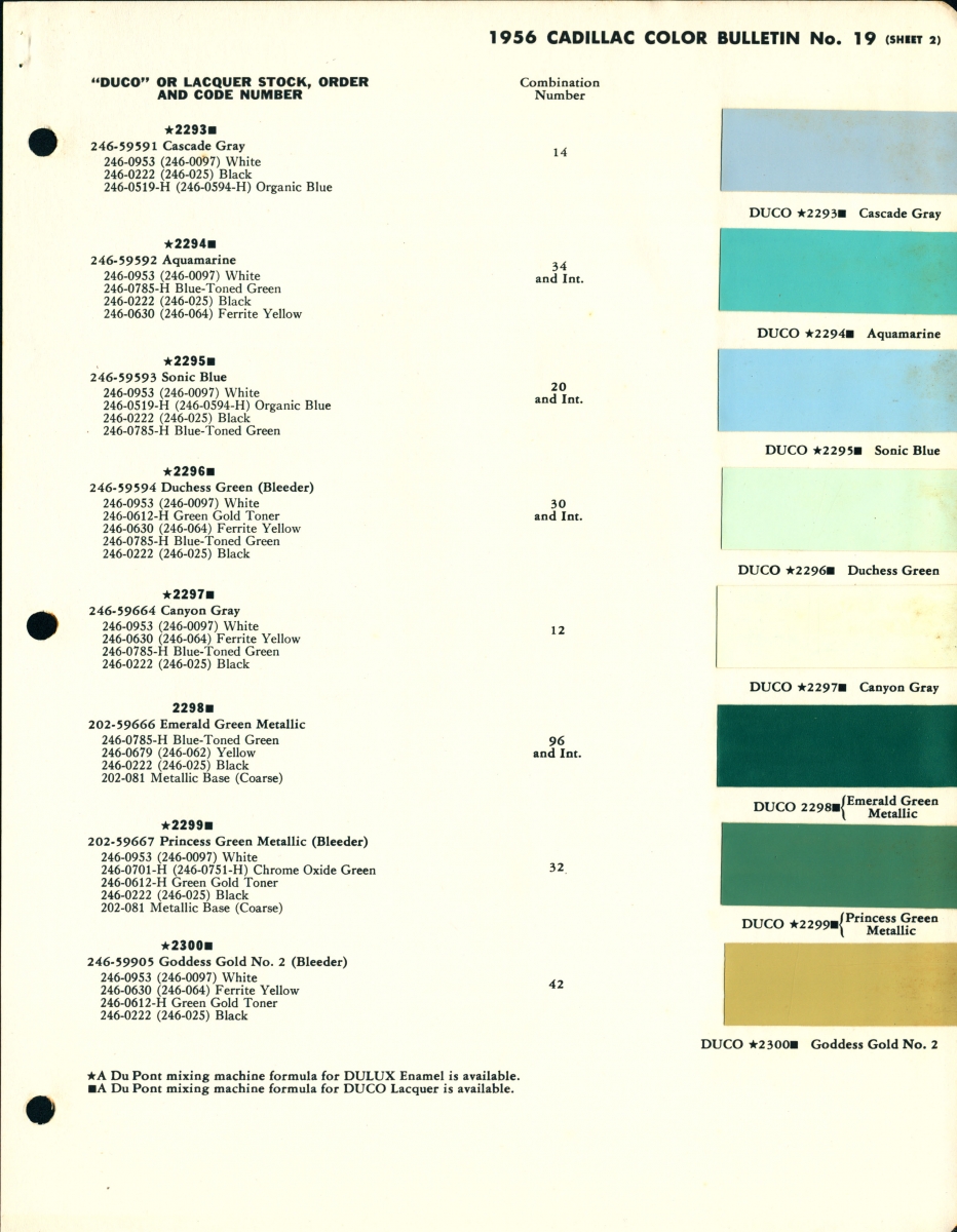 cadillac paint color chips