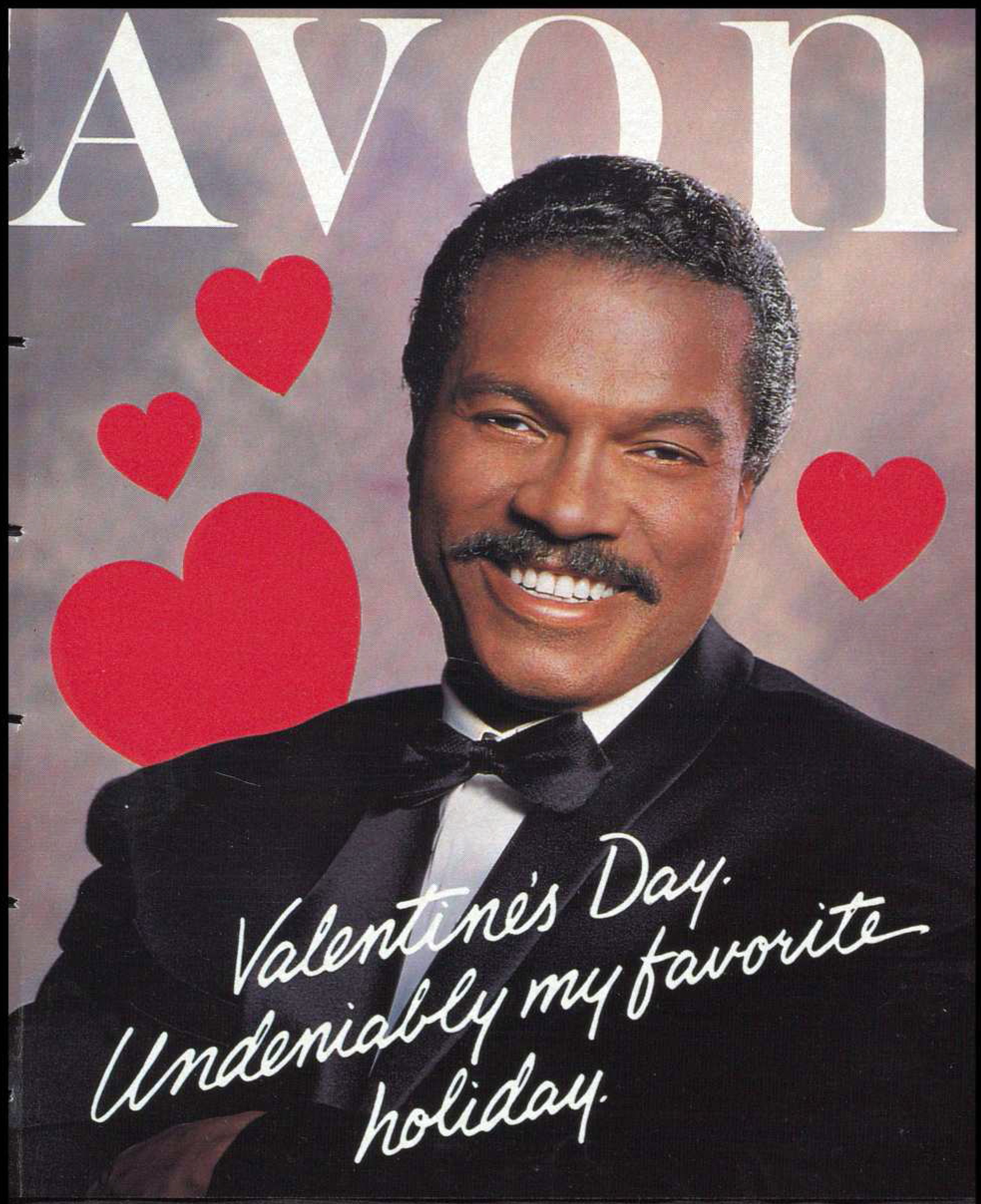 Valentine's Day themed cover of an Avon catalog featuring Billy Dee Williams.