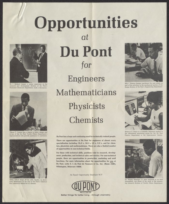 DuPont recruitment poster featuring Wes Memeger (lower right) and Dick Cooper (upper left)