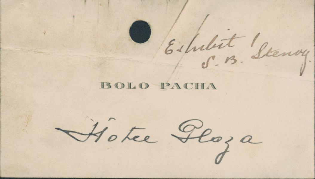 Business card of French traitor and German agent, Bolo Pacha.  