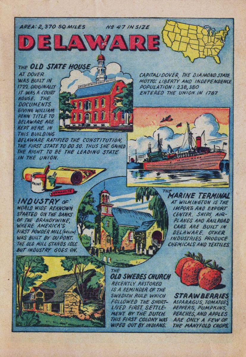 Comic page with facts about Delaware
