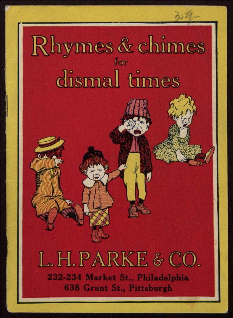 Catalog cover, four crying children in old-fashioned clothing