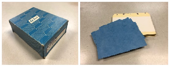 A blue box of folders