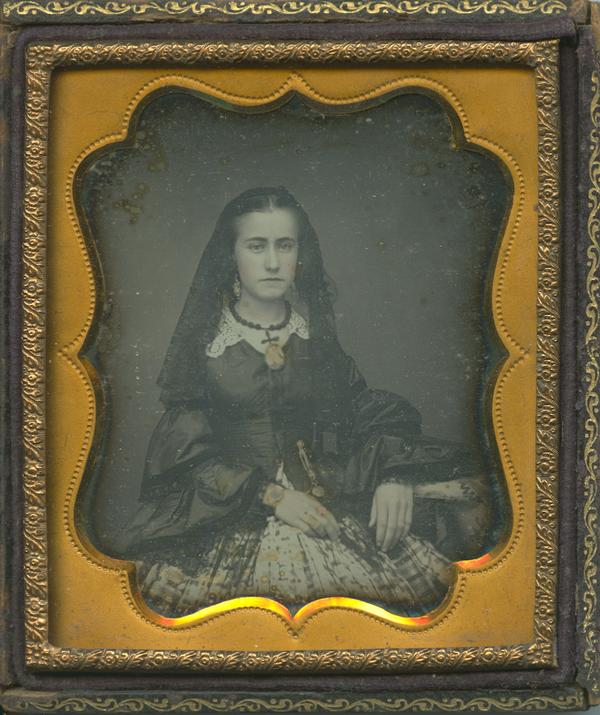 Daguerreotype of unidentified woman with veiling head-dress