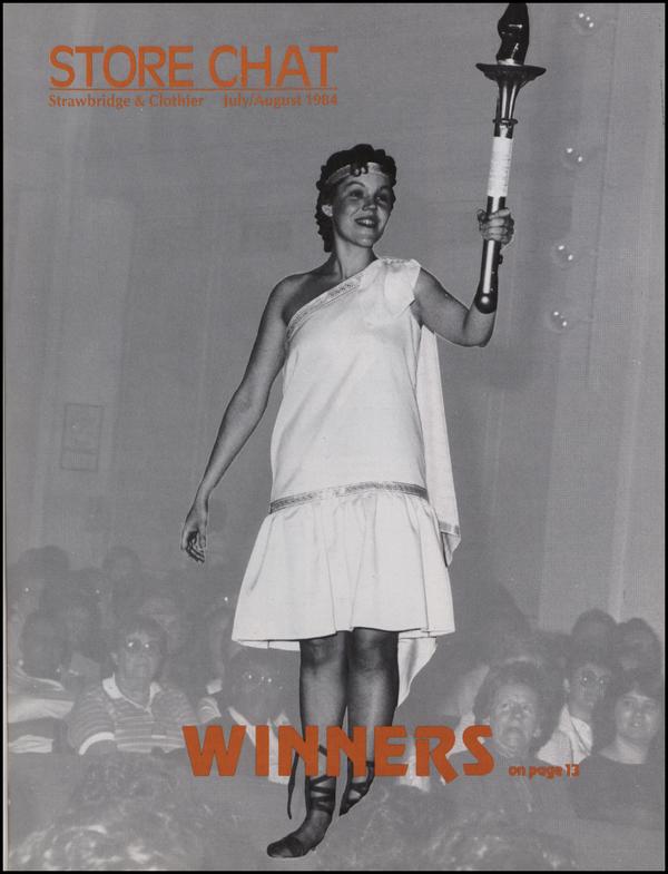 Cover of Store Chat magazine showing a photograph of a woman in a toga holding an Olympic torch.