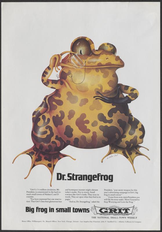 Illustration of a large, anthropomorphic frog with glasses and a cigar. Text reads "Dr. Strangefrog"