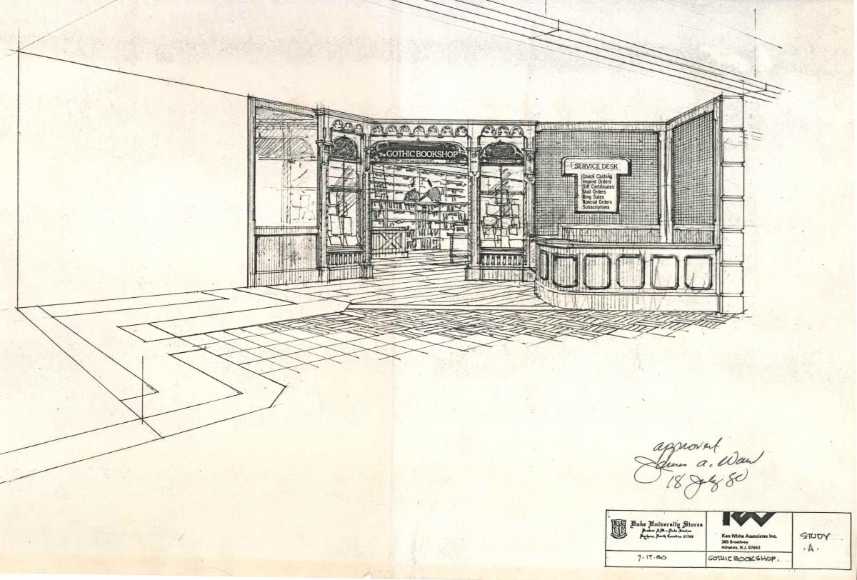 A study drawing for the entrance to the Bookshop 