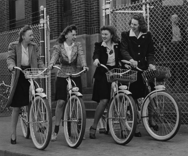 Women biking to work