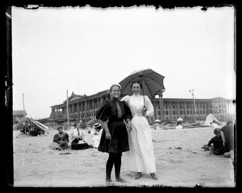 Circa 1887 photograph of two women at a beach.